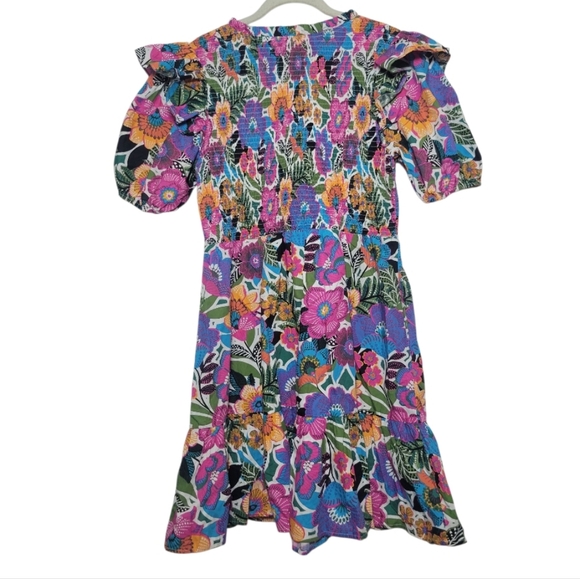 Baltic Born Kyrie Puff Sleeve Floral Print Dress Ruffle Shoulder Vibrant Boho XL - Picture 6 of 15